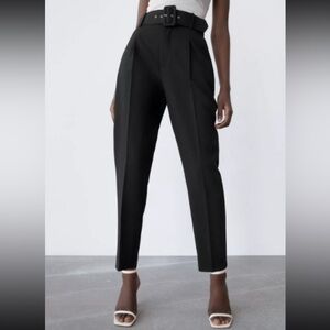 Zara High Waisted Pants with Fabric-Covered Belt, XS, New w/Tags